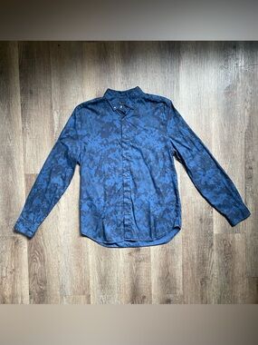Fred Perry Navy Tonal Camo Long-Sleeve Button-Down Shirt